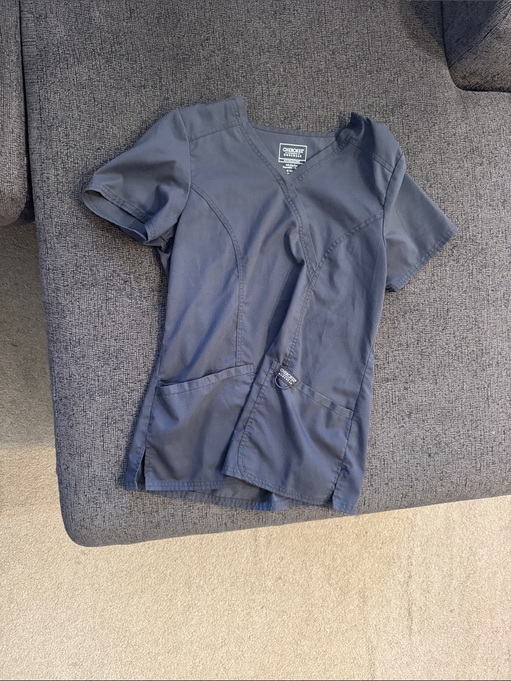 Cherokee Kids Short Sleeve V-Neck Scrub Top in Charcoal